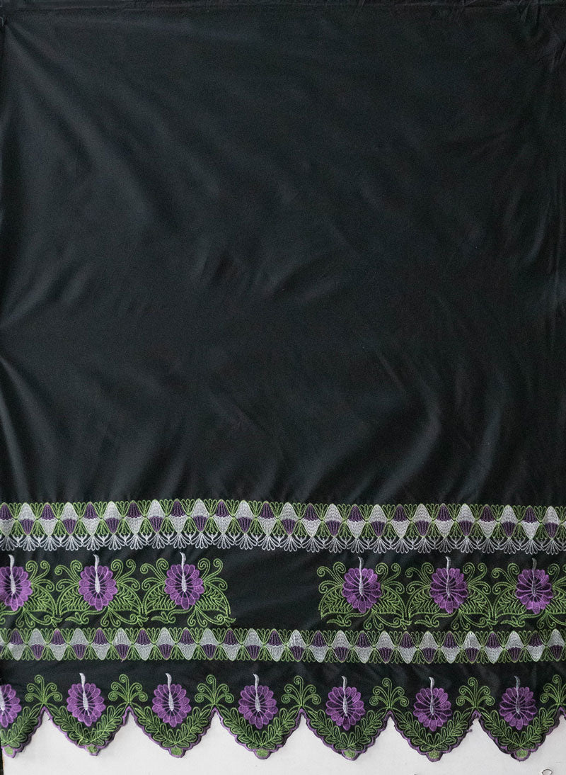 Double Anthurium Embroidered Border Polyester Fabric - Multi Color Flower Embroidery Border, 56" Width (1 Yard)