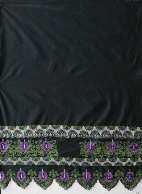 Double Anthurium Embroidered Border Polyester Fabric - Multi Color Flower Embroidery Border, 56" Width (1 Yard)