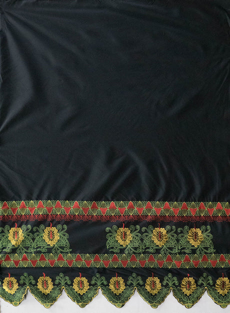Double Anthurium Embroidered Border Polyester Fabric - Multi Color Floral Border, 56" Width, 36" Yard Cut (1 Yard)