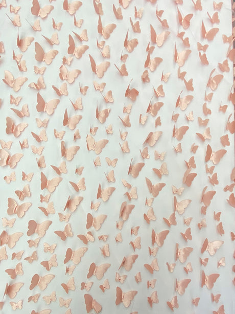 1 Yard Dusty Rose 3D Butterfly Mesh Fabric with Satin Appliqué on Lightweight Stretch Tulle 54 Inch Wide