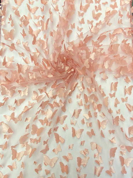 3D Butterflies Dusty Rose Polyester Mesh Fabric - Dusty Rose Butterflies, 54" Width (1 Yard)
