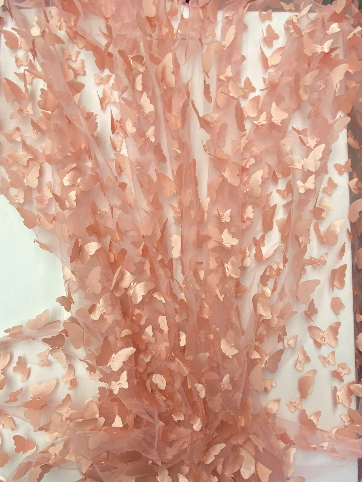 3D Butterflies Dusty Rose Polyester Mesh Fabric - Dusty Rose Butterflies, 54" Width (1 Yard)