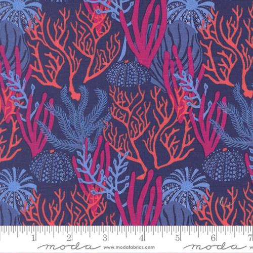 Cotton Fabric Dusk Reef Coral Reef 44/45" Dark Blue Coastal