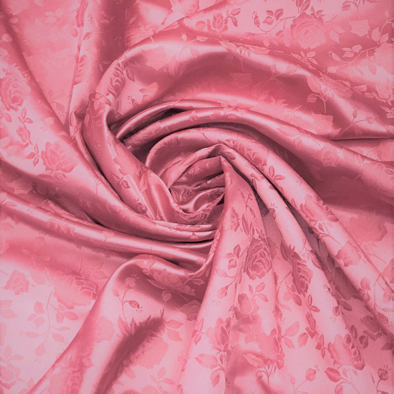 Dusty Rose Jacquard Satin Fabric - Dusty Rose, Reversible, 58"-60" Width (1 Yard)