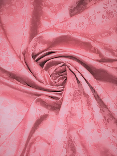 Dusty Rose Jacquard Satin Fabric - Dusty Rose, Reversible, 58"-60" Width (1 Yard)