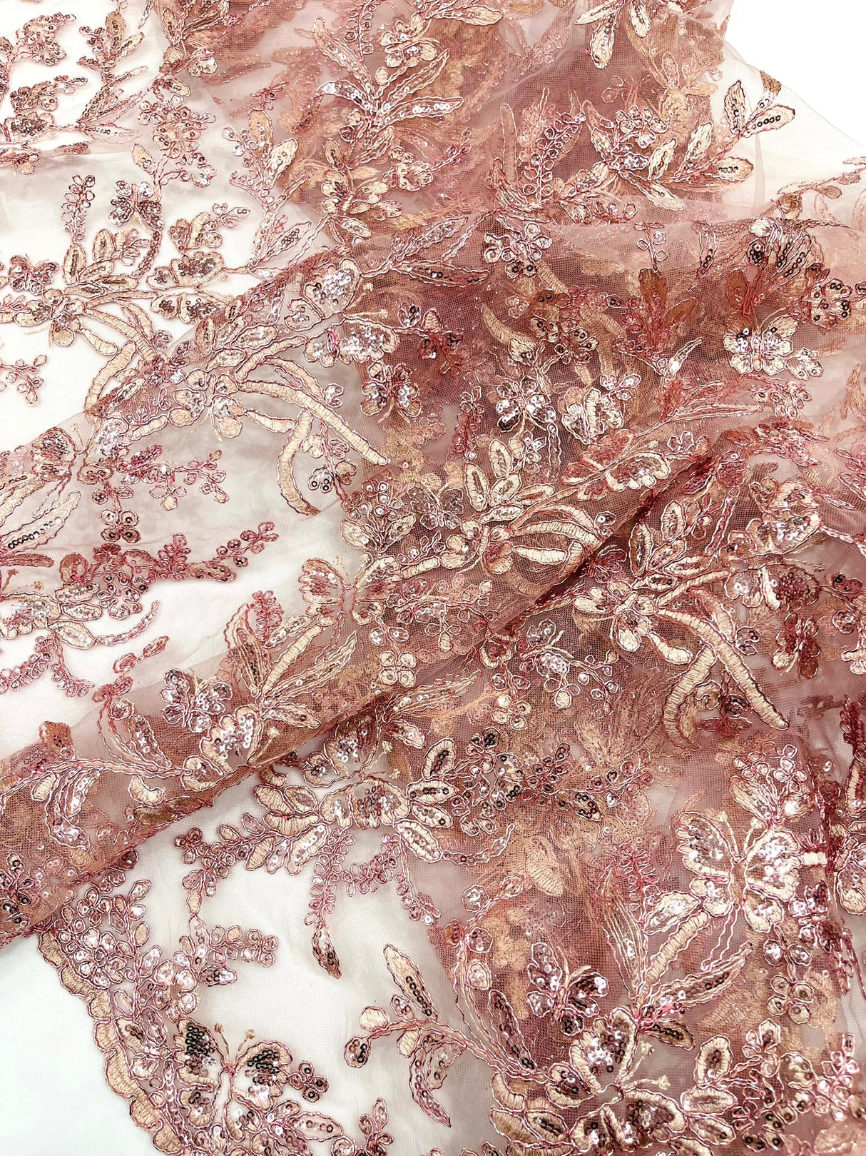Butterfly Corded Lace Fabric - Butterfly Embroidery, Metallic Sequins, 54" Width (1 Yard)