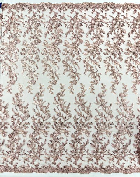 Butterfly Corded Lace Fabric - Butterfly Embroidery, Metallic Sequins, 54" Width (1 Yard)