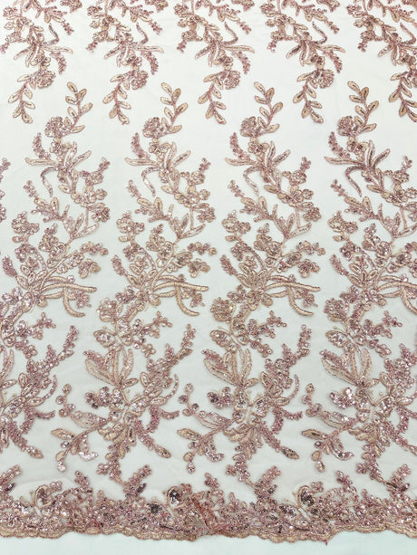 Butterfly Corded Lace Fabric - Butterfly Embroidery, Metallic Sequins, 54" Width (1 Yard)