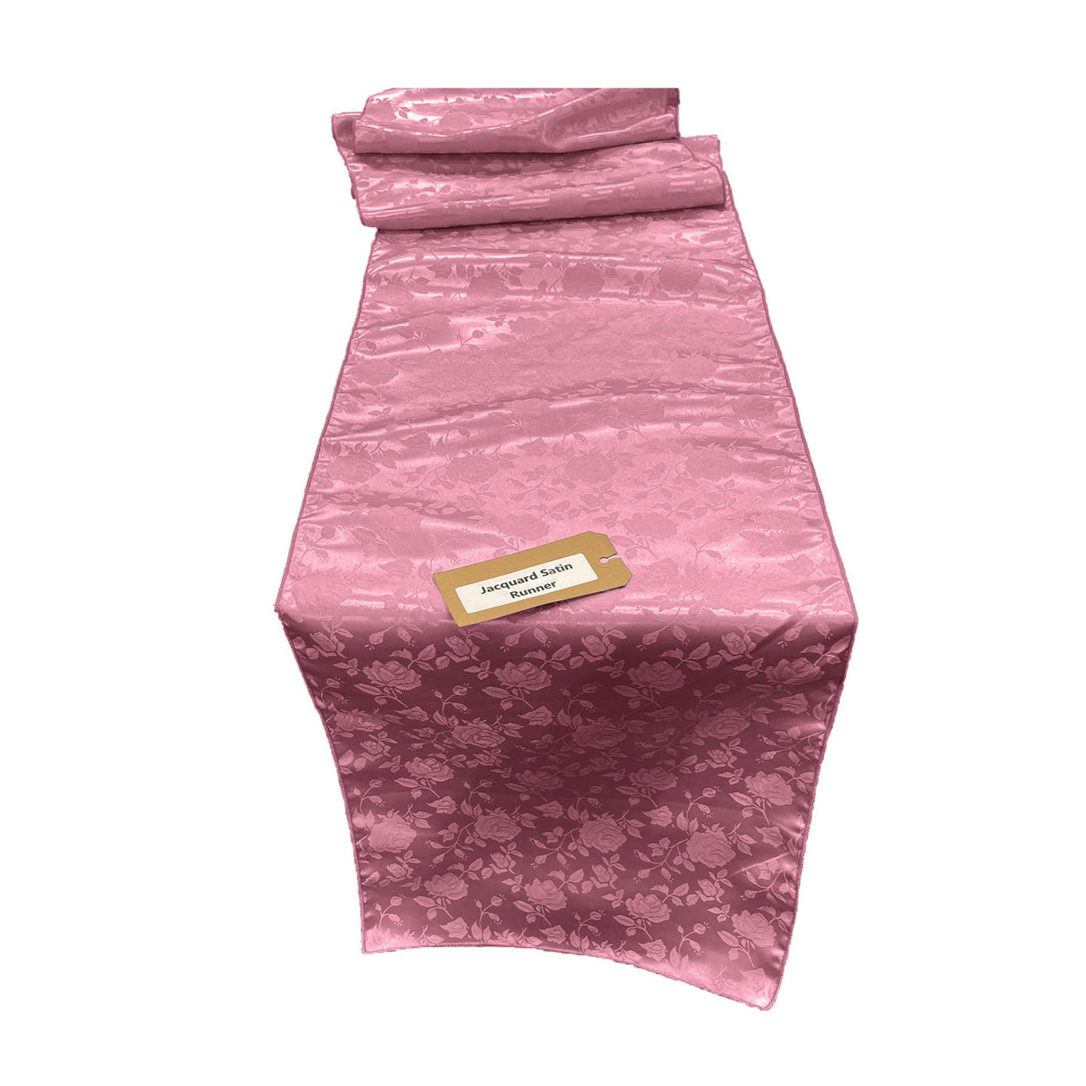 Jacquard Satin Roses Runner Satin Fabric - Ecru Rose Motif, 14" Wide x 120" Long (1 Runner)