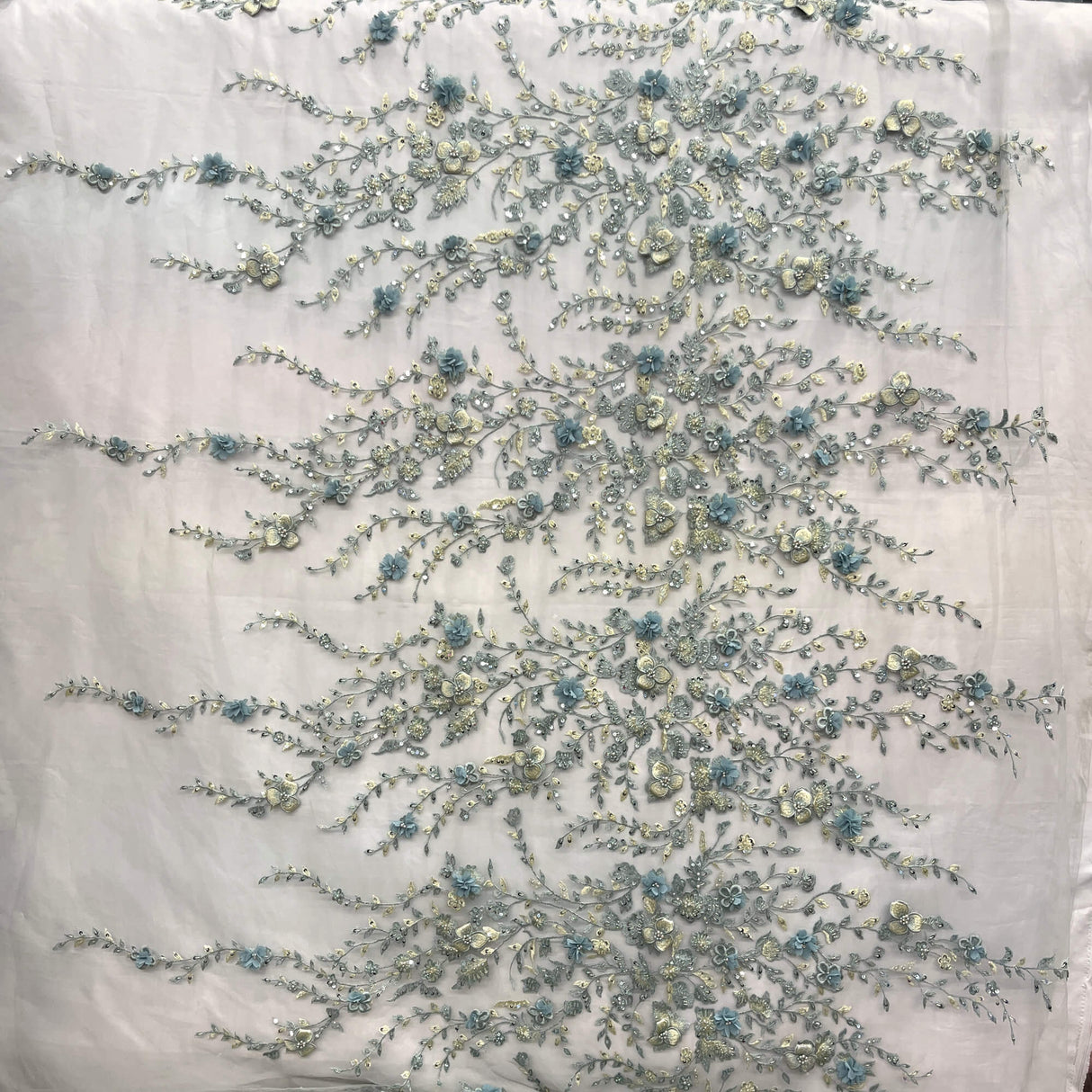 Beaded 3D Floral Lace Fabric Off White