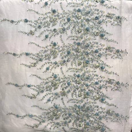 Beaded 3D Floral Lace Fabric Off White