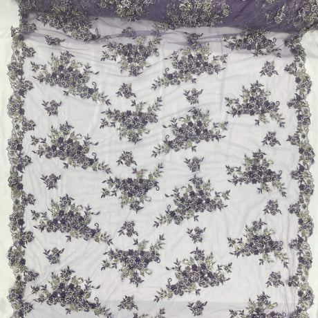 3D Beaded Floral Lace Mesh Fabric