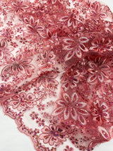Metallic Floral Lace Design Embroidered Polyester Fabric - Floral Lace, 54" Width (1 Yard)