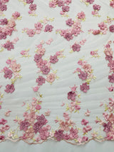 Multi Color 3D Floral Daisy Design Embroider Lace Fabric - Multi Color Floral Embroidery, 54" Width (1 Yard)