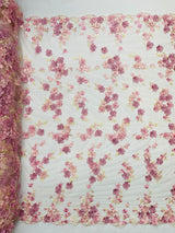 Multi Color 3D Floral Daisy Design Embroider Lace Fabric - Multi Color Floral Embroidery, 54" Width (1 Yard)