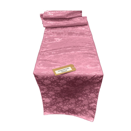 Jacquard Satin Roses Runner Satin Fabric - Ecru Jacquard Rose Motif, 14" Wide X 84" Long (1 Runner)