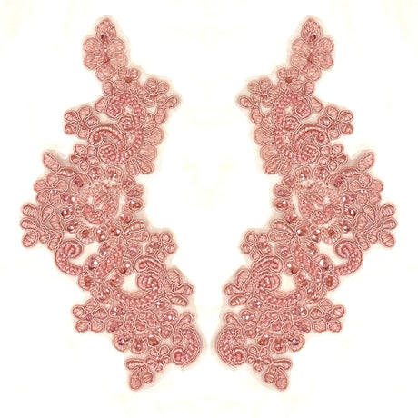 Beaded Corded Floral Lace Applique Pair