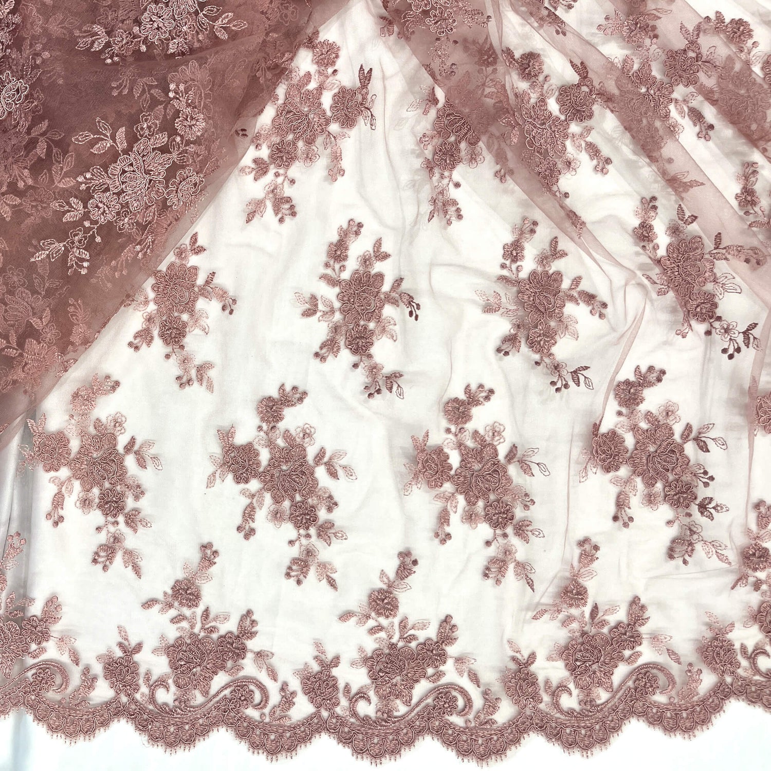 Corded Bridal Lace Fabric on Polyester Net Mesh