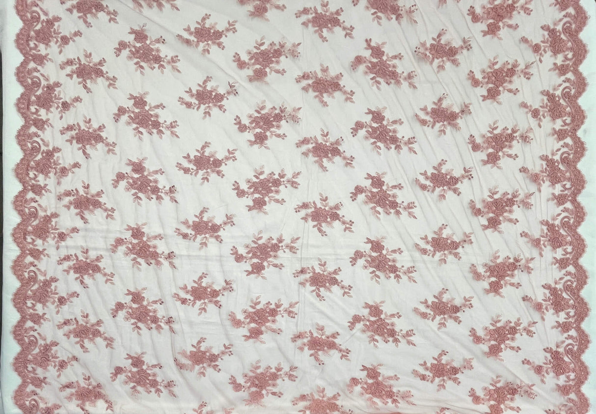 Corded Bridal Lace Fabric on Polyester Net Mesh