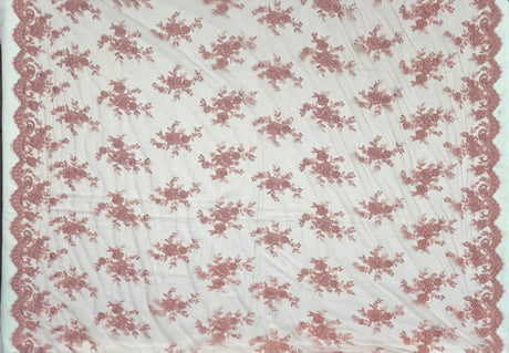 Corded Bridal Lace Fabric on Polyester Net Mesh