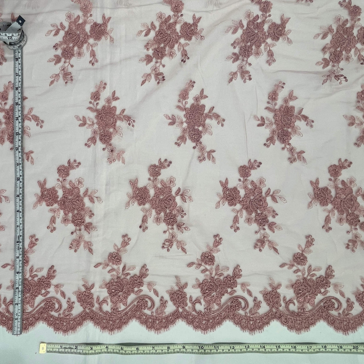Corded Bridal Lace Fabric on Polyester Net Mesh