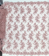 Corded Floral Lace Fabric - Scalloped Edges, 53" Width (1 Yard)
