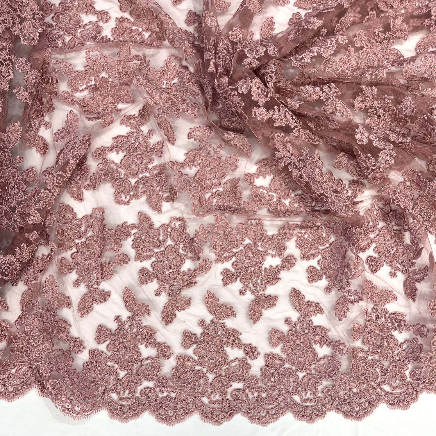 Corded Bridal Lace Fabric on Polyester Net Mesh
