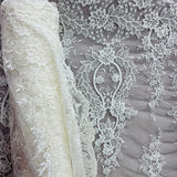 Corded Bridal Lace Fabric - Embroidered Polyester Net Mesh, 54" Wide (1 Yard)