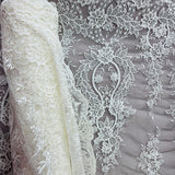 1 Yard Exquisite Corded Bridal Lace Fabric Embroidered on Polyester Net Mesh