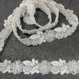1 Yard Beaded & Corded Lace Trimming Embroidered on 100% Polyester Organza 1" Wide