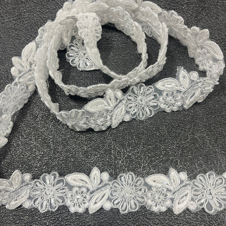 1 Yard Delicate Beaded Corded Lace Trimming Embroidered Polyester Organza for Dresses 1 Inch Width