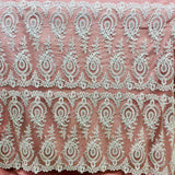 1 Yard Elegant Corded Bridal Lace Fabric Embroidered on Polyester Net Mesh