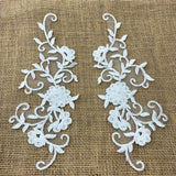 1 Pair Beaded & Corded Floral Lace Applique Embroidered on 100% Polyester 9.5" x 2" Each Side