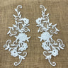 1 Pair Beaded & Corded Floral Lace Applique Embroidered on 100% Polyester 9.5" x 2" Each Side