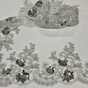 1 Yard 6.5" Wide Beaded & Corded Floral Lace Trimming 100% Polyester Net Mesh