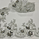 Beaded Corded Floral Lace Trim 6.5" Wide
