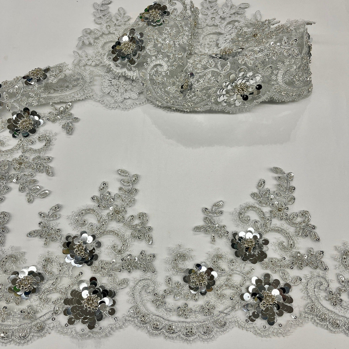 Beaded Corded Floral Lace Trim