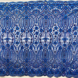 1 Yard Rust Beaded Sequined Floral Sparkling Lace Fabric Embroidered on Polyester Net Mesh 52 inch Width