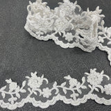 1 Yard 2.75 Inch Beaded and Corded Lace Trimming Embroidered on 100% Polyester Net Mesh