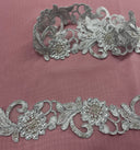 1 Yard Handmade Beaded & Corded Lace Trimming Embroidered on Polyester Organza 2 Inch Width