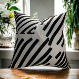 VIVA019 Velvet Pillow Fabric - White Black Geometric Design, 20" X 20" (1 Pillow)