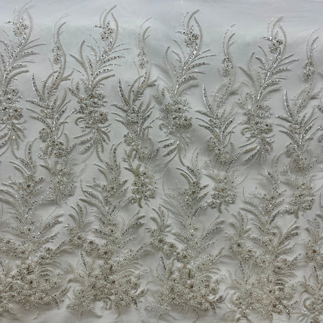 Beaded Lace Fabric on Polyester Net Mesh