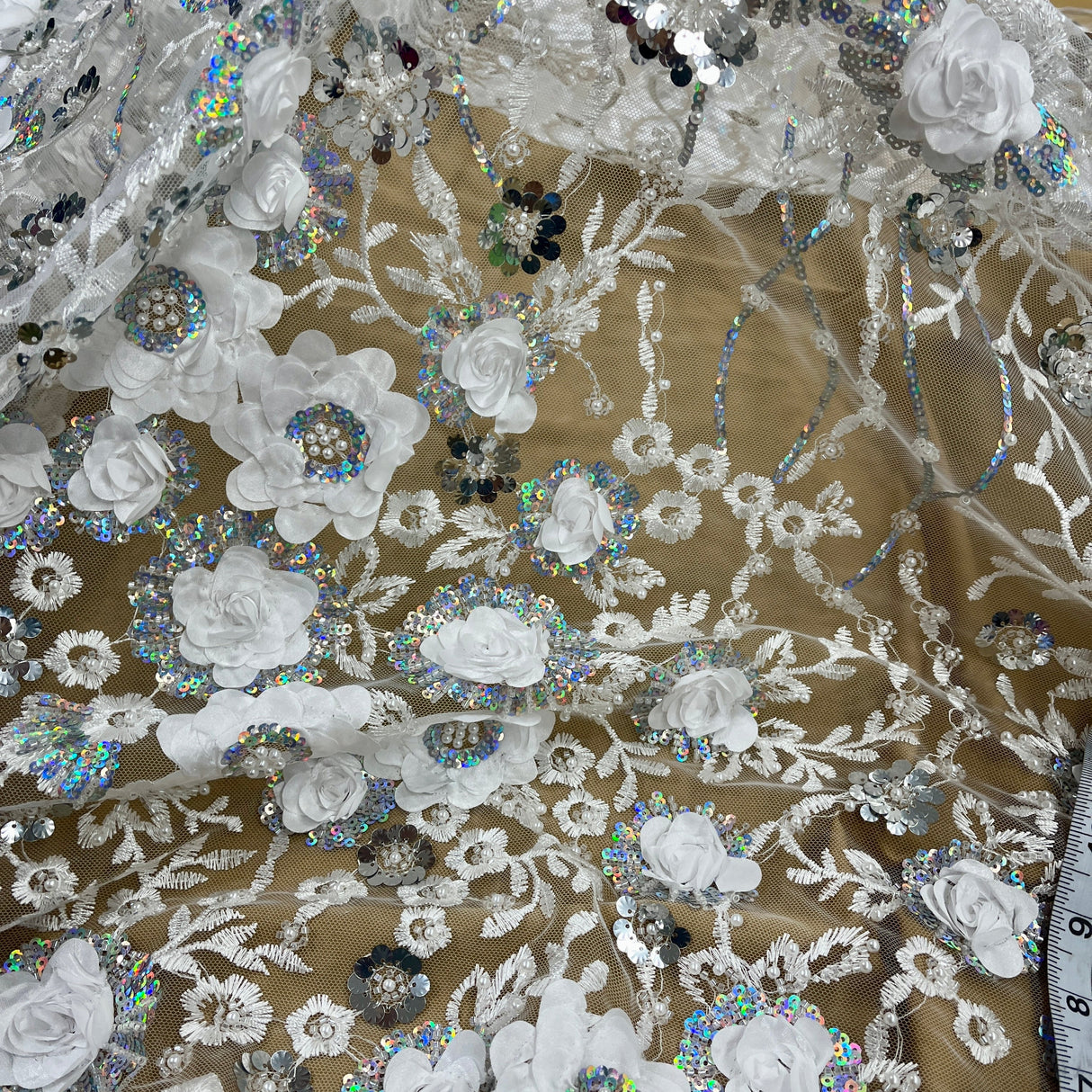 Embroidered Mesh 3D Floral Beaded Lace