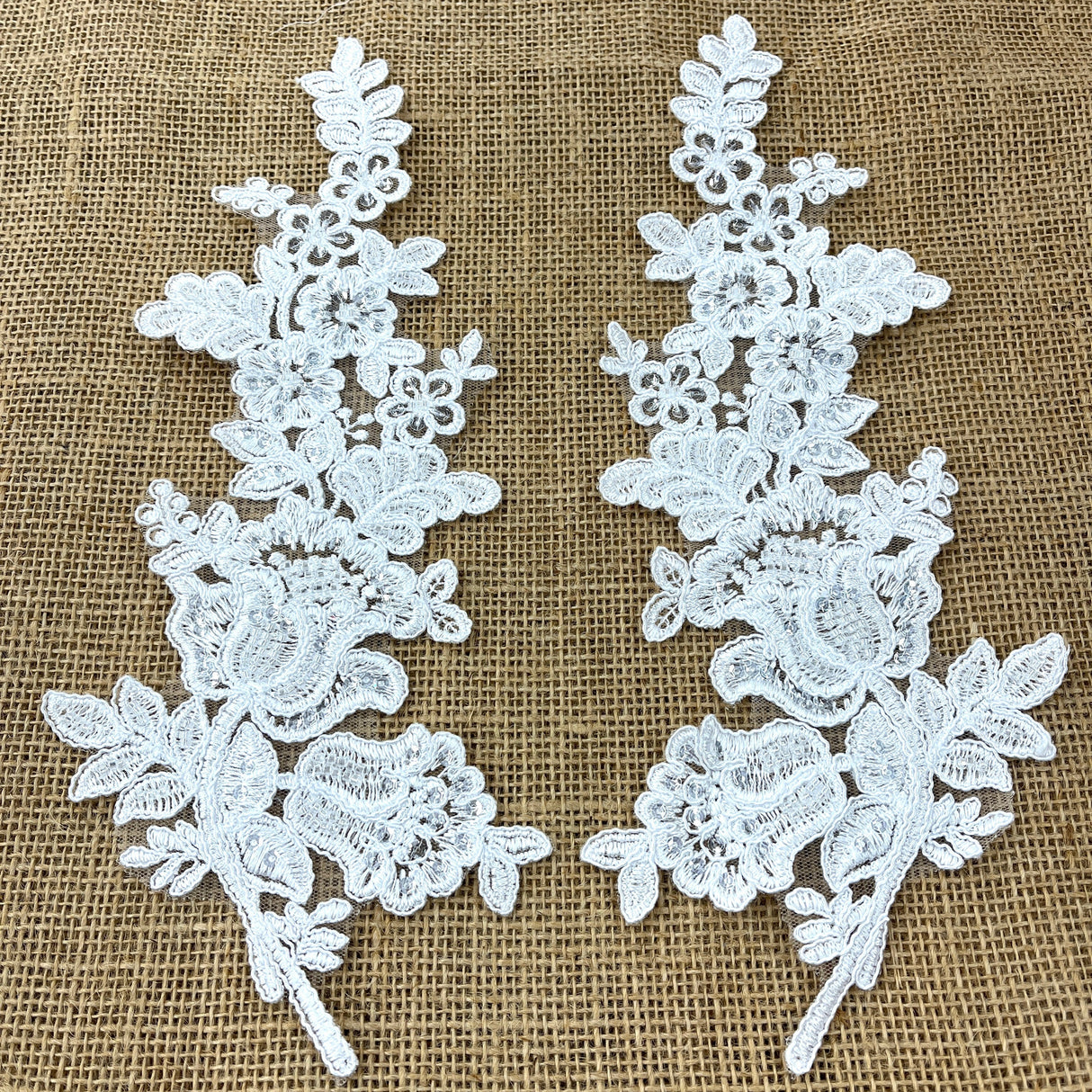 Beaded Corded Floral Lace Applique 100% Polyester Net Mesh