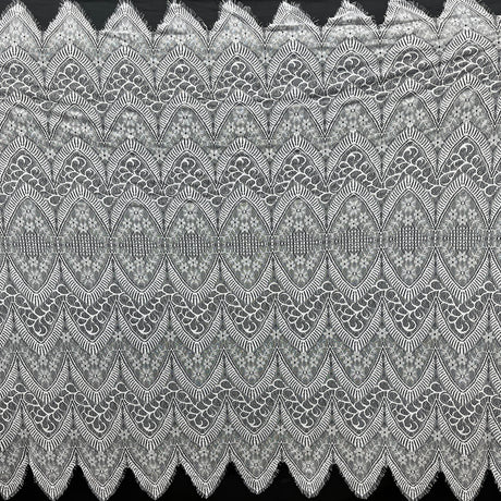 Embroidered Chantilly Lace Fabric with Eyelash Scallop