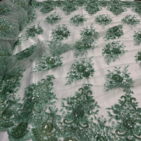 Beaded Lace Fabric on Polyester Net Mesh