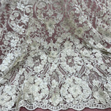 1 Yard Beaded 3D Floral Lace Fabric Embroidered 100 Percent Polyester Net Mesh 48 inch Width