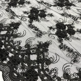 Beaded Corded Bridal Lace Black