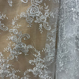 1 Yard Corded Bridal Lace Fabric Embroidered on Polyester Net Mesh 52 inch Width