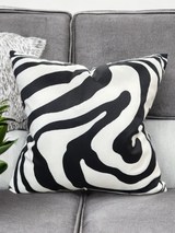 VIVA021 Polyester Velvet Fabric - White Abstract With Black Swirled Zebra Design, 20" X 20" (1 Pillow)